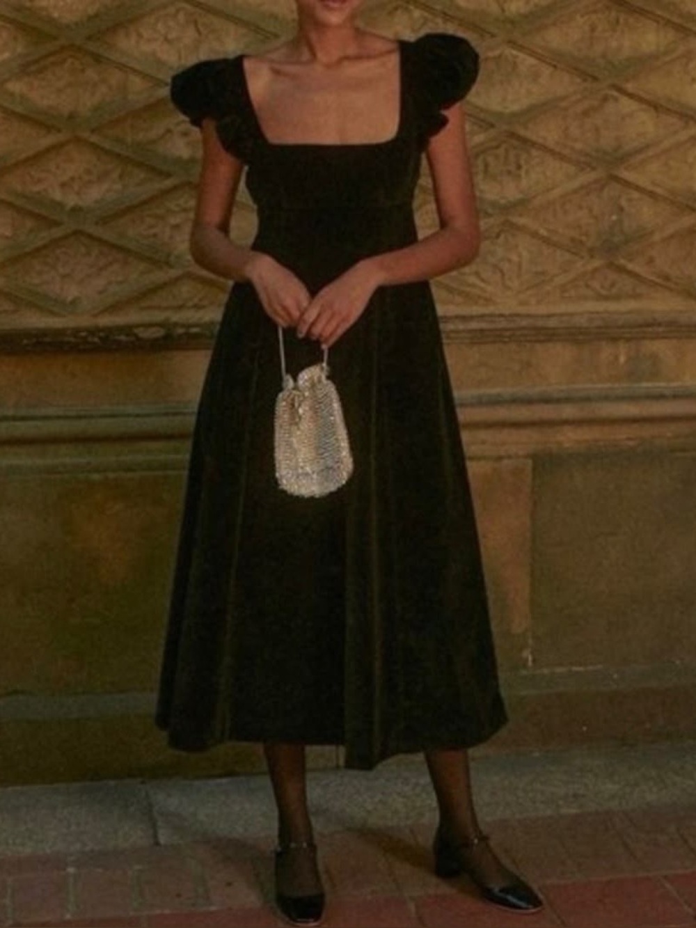 DÔEN Celestine Velvet Midi Dress Black Size L